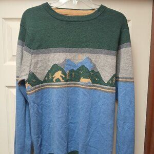 Kavu Sweater Mens Small Highline Jacquard Knit Pullover Big Foot Sasquatch